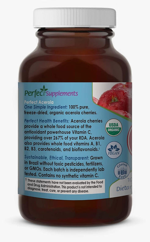 Perfect Supplements Perfect Acerola Powder, 156 Grams, 100% Pure Acerola Cherry for Immune System Support