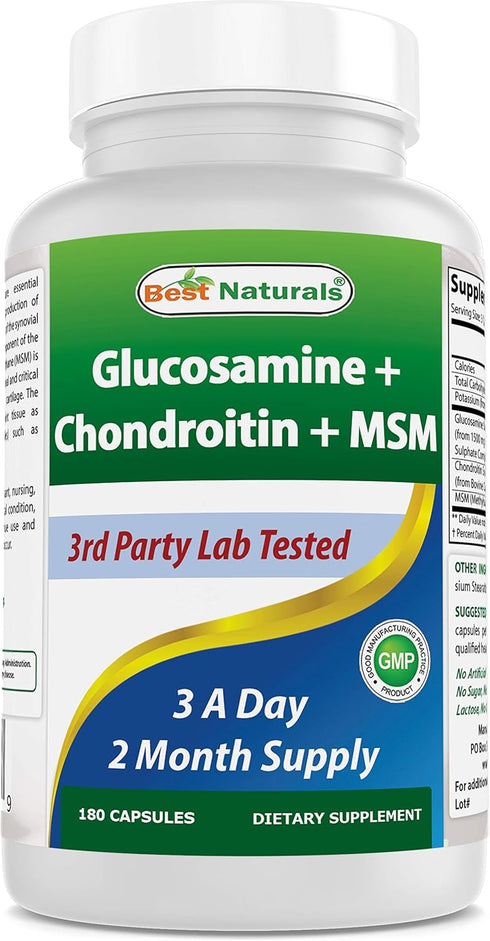 Best Naturals Glucosamine Chondroitin and MSM Non-GMO - Promotes Joint Health - 180 Count