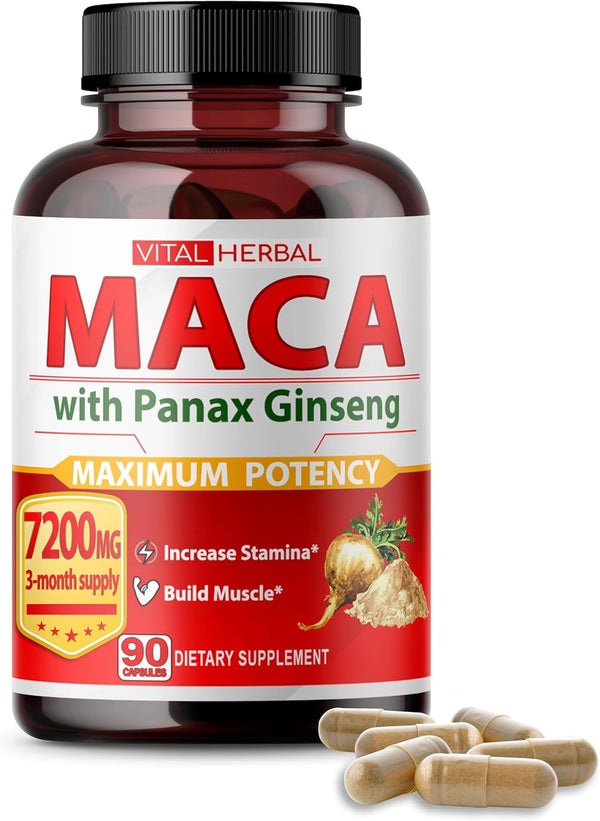 VITAL HERBAL Maca Root Complex with Ashwagandha, Tongkat Ali, Tribulus, Horny Goat Weed &