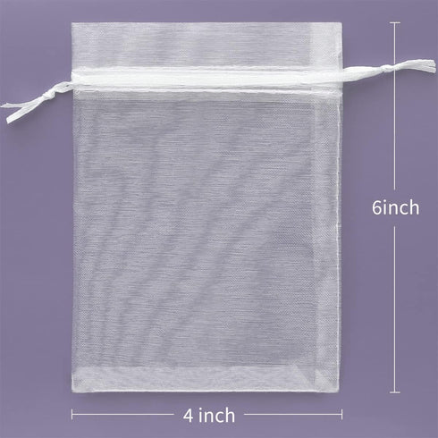 Akstore 50Pcs Sheer Drawstring Organza Jewelry Pouches, 4"x6" (10x15cm), White, Wedding Party Favor Bags