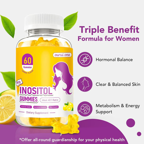 ourui one Gummies 40:1 D3, B12 60 Gummies 1 Pack Myo & D-Chiro Inositol for Women Ratio Hormone Balance & Fertility