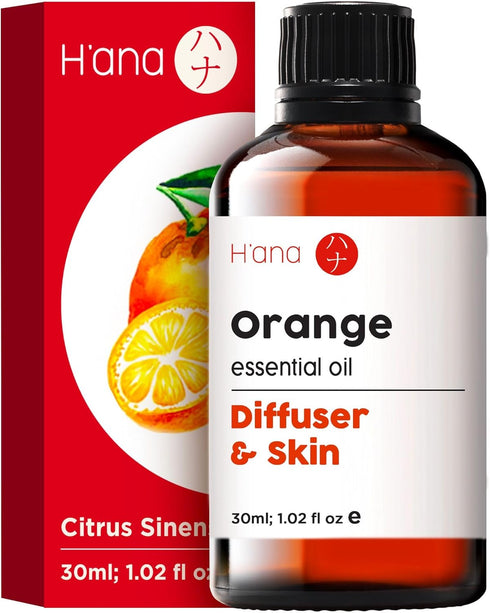 H’ana Sweet Orange Essential Oil 1 fl oz - 100% Natural for Diffuser, Skin Use, Aromatherapy, Sweet Orange Oil