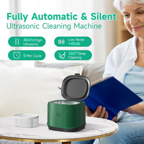 Ultrasonic Cleaner Portable, 46KHZ Professional Denture Cleaner for Electric Toothbrush Head, Jewelry, 220ml, Green