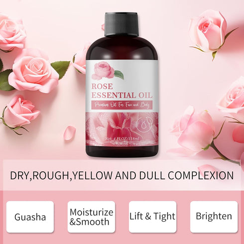 Pure Rose Essential Oil for Face 4OZ, Organic Oils for Diffuser, Soap Making, Candle Making, Body Oil for Skin Massage
