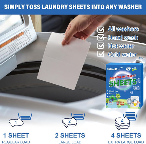 Gileooparl Eco Laundry Detergent Sheets, 200 Loads, Fresh Scent, Plastic Free Liquidless Strips