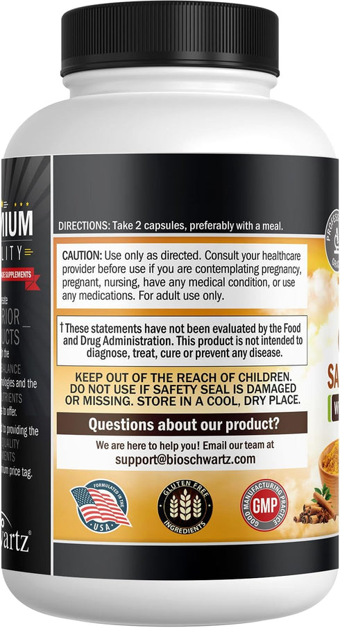 Turmeric Supplement with Saffron, Cinnamon & Cardamom - 60 Capsules, Natural Tumeric Curcumin Joint Support Supplement
