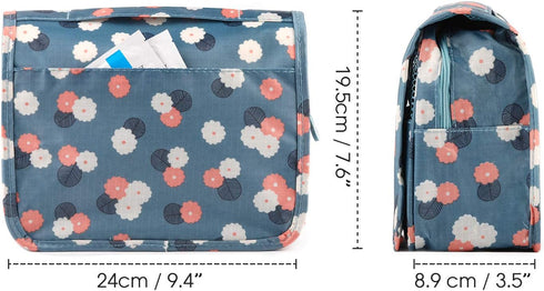 Narwey Hanging Toiletry Bag for Women, Travel Makeup Organizer for Toiletries, Blue Flower