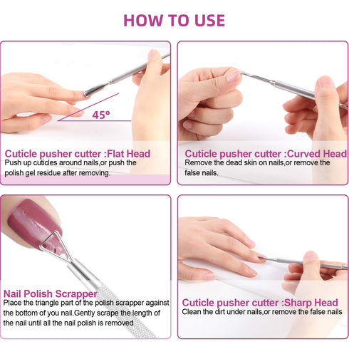 Premium Nail Care Kit - Cuticle Pusher, Gel Polish Remover, Nail Files, Stainless Steel Tools for Fingernails, Toenails