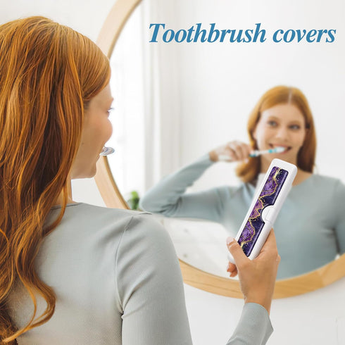 2 Pcs Toothbrush Travel Case, Colorful Pattern Holder and Covers for Travel, Includes Travel Tongue Scraper Case