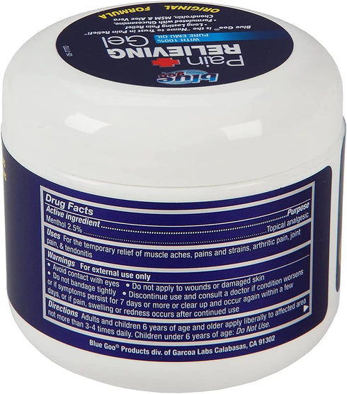 Blue Goo Pain Relieving Gel for Back/Neck, Muscle Pain, Fast-Acting Cooling Relief, Made with 100% Pure Emu Oil, 4 oz