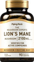 Piping Rock Lions Mane Supplement Capsules | 90 Count | 2100mg | Vegetarian, Non-GMO, Gluten Free | Hericium Erinaceus