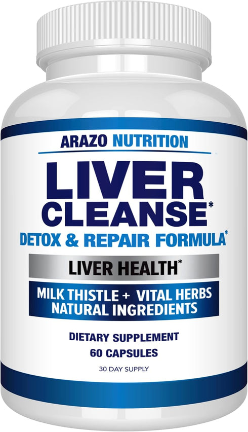 Arazo Nutrition Liver Cleanse Detox & Repair Formula – Milk Thistle Herbal Support Supplement with Silymarin, Beet,