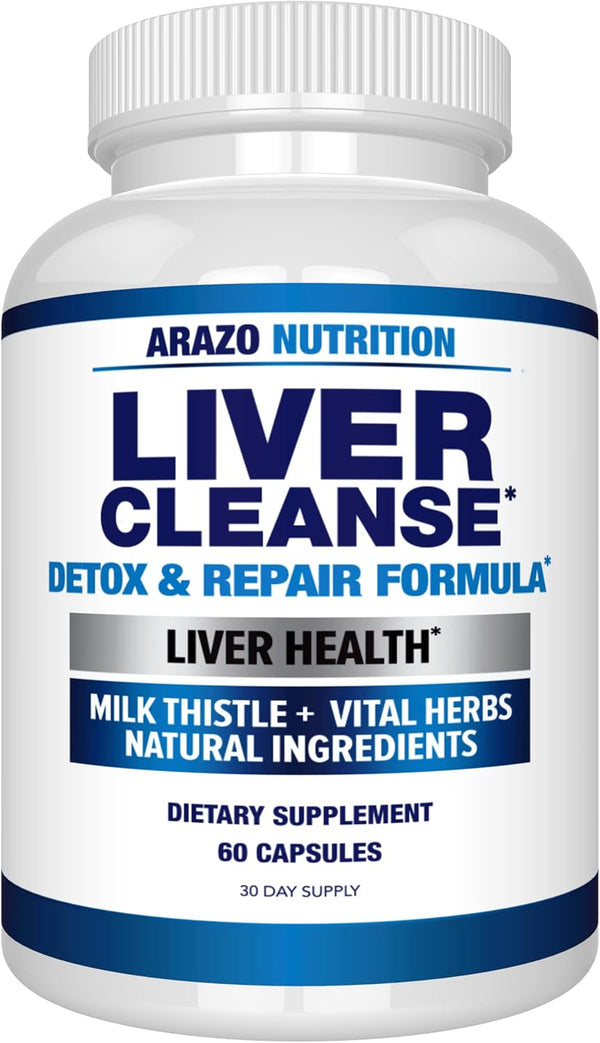 Arazo Nutrition Liver Cleanse Detox & Repair Formula – Milk Thistle Herbal Support Supplement with Silymarin, Beet,