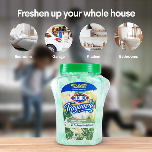 Clorox Fraganzia Air Freshener Crystal Beads, White Lily Bloom, Long-Lasting Beads for Homes, 12oz - 12 Pack