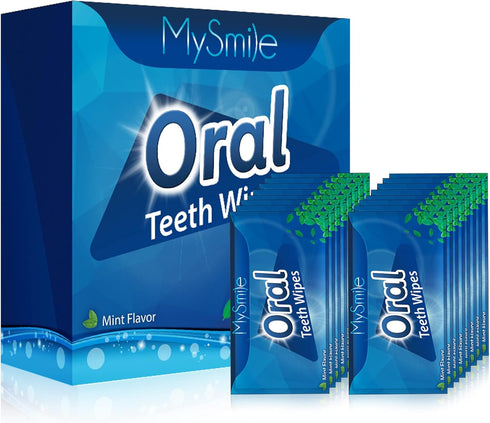 MySmile 100pcs Teeth Wipes, Mint Flavor, Disposal Finger Brush for Deep Cleaning