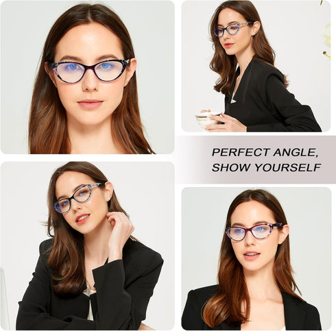 EYEURL Cat Eye Reading Glasses for Women, 2 Pack Blue Light Blocking Readers +3.0 Vintage Eyeglass