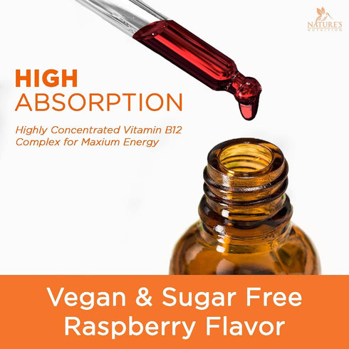 Vitamin B12 Complex Drops 1200 mcg - Fast Absorption Liquid for Energy, Nerves, Immune Health - 2 Fl Oz
