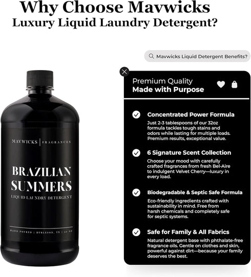 Summers) 32 Oz Mavwicks - Laundry Liquid Detergent (Brazilian - Laundry Perfume Bottle for Men & Women, Stain & Odor