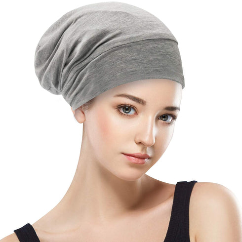 Silk Satin Lined Bonnet Sleep Cap, Adjustable Hair Wrap Cover for Curly Hair Protection for Women and Men - Light Grey