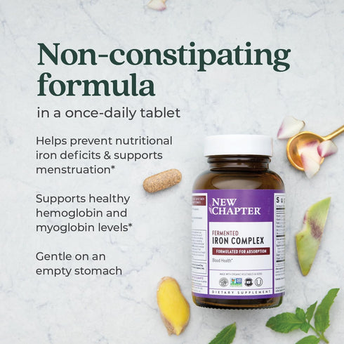 New Chapter Iron Supplement - Whole-Food Fermented Iron Complex with Organic Vegetables & Herbs, Non-Constipating Dose,