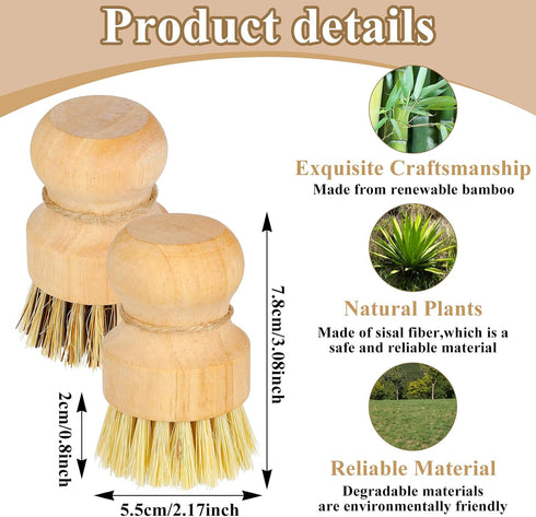 Lemecima 8 Packs Set Bamboo Dish Scrub Brushes Natural Palm Wooden Scrubbers Kitchen Dishwashing Scrubber with Natural