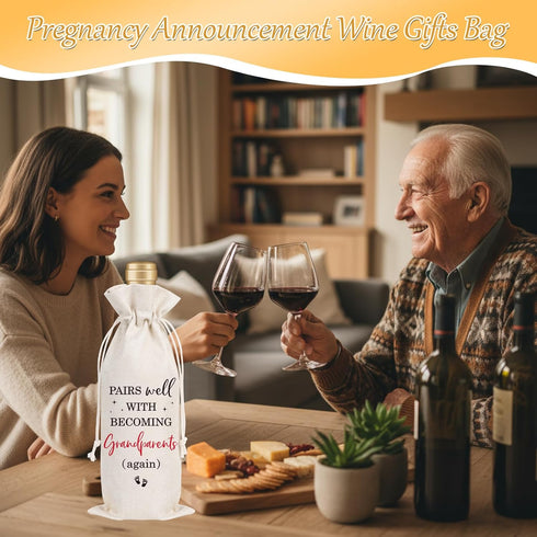 Wxiben Pregnancy Announcement Wine Gift Bag Pairs Well With Becoming Grandparents Wine Bottle Bag New Grandparent Gift