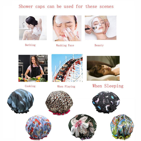 Shower Cap for Women & Men - Waterproof Double Layer Reusable Elastic Bath Caps for Boys & Girls Hair Cap for Shower