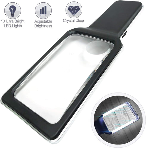 MagniPros 3X with 5X Zoom Magnifying Glass, 10 Anti Glare LEDs for Low Vision, Seniors