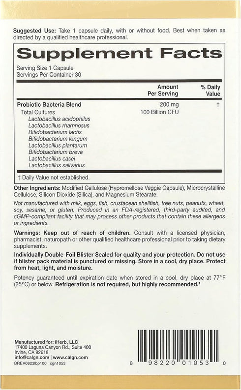 LactoBif Probiotics, 100 Billion CFU, 8 Active Probiotic Strains, Soy-Free, Vegetarian, Individually Sealed, 30 Veggie