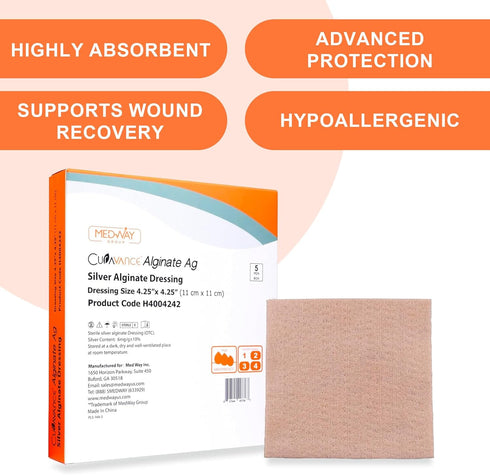 MedVance MedHeal Silver Calcium Alginate Ag Sterile Highly Absorbent Antibacterial Dressing, 5 Count