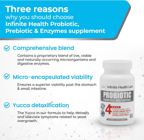 Probiotic Supplement / Infinite Health - 90 Easy to Swallow Capsules, All Natural, Relieves Digestive Problems & Gas
