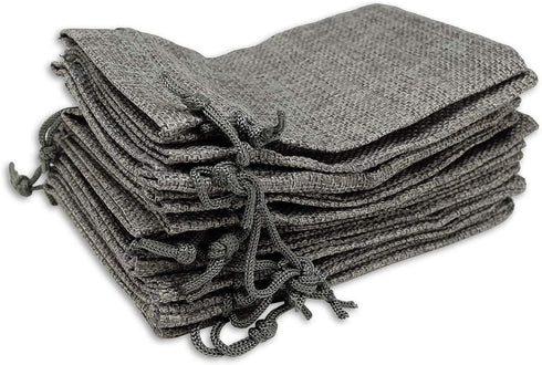 12-Pack Natural Burlap Gift Bags 5.5x7.75 with Drawstring (Cool Grey, Medium) for Party Favors, DIY Craft