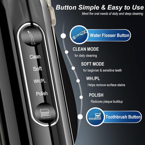 Umisr 4-in-1 7 IPX7 Toothbrush w Water Flosser Combo for Adults, Rechargeable Toothbrushes Teeth Cleaner, Modes