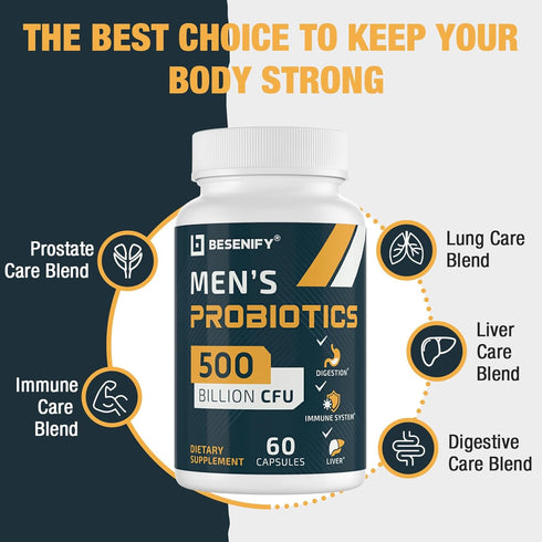 Probiotics for Men, 500 Billion CFUs, 30-Days Supply, 12 Strains for Digestive Health