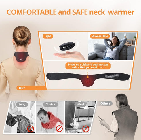 Wireless Neck Heating Pad - Heat Wrap for Neck Pain Relief, Electric Heating Pad Using Graphene Heating Film, Auto Shut