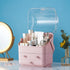 SUNFICON Preppy Skincare Organizer, Pink Makeup Holder with Large Display Case and Dust Free Cover, 2 Roomy Drawers