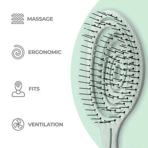 Ninabella Detangling Hair Brush for Women & Men - Unique Spiral Hairbrush for Straight, Curly & Wet Hair - Green