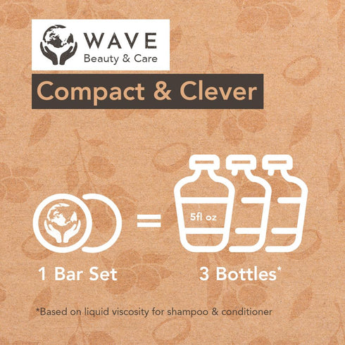 Wave Argan Oil Shampoo Bar & Conditioner Bar Set - Handmade Moisturizing Solid Bars for All Hair Types - Vegan &