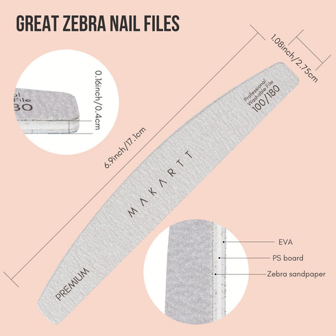 Makartt Nail File Set, 20 Pcs 100/180 Grit Washable Emery Boards for Natural Nails, Professional Manicure Tools