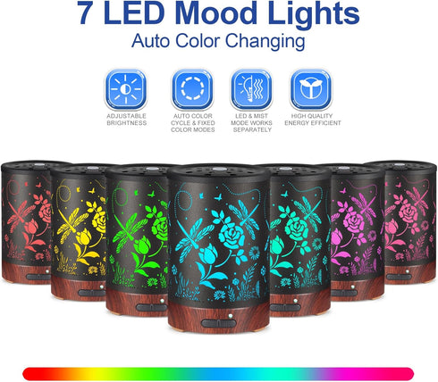 with7 Essential Oil Diffuser- Aromatherapy Diffuser Colors Light and Auto-Off for Women Metal Cool Mist Humidifier