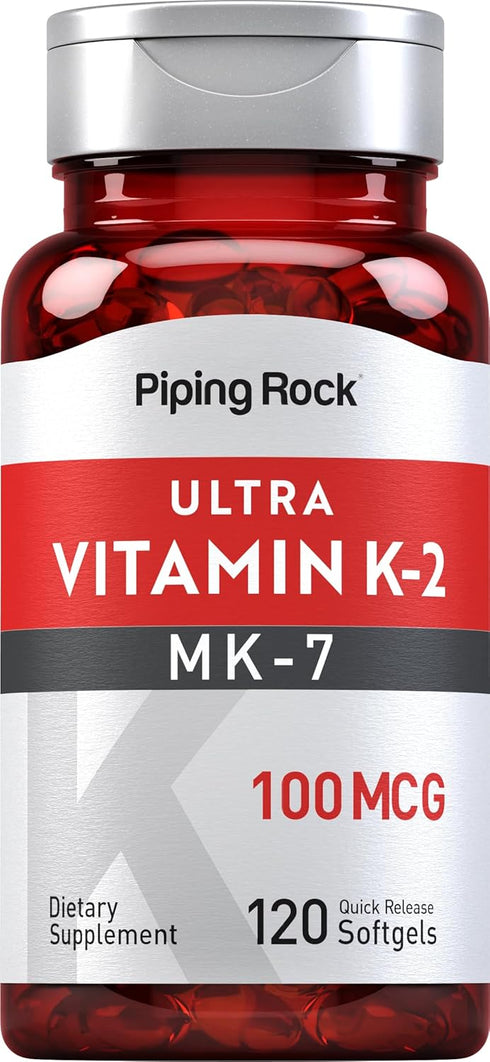 Piping Rock Vitamin K2 MK-7, 100 mcg, 120 Softgels, Non-GMO & Gluten Free Supplement