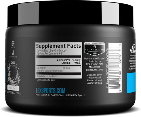 EFX Sports Kre-Alkalyn EFX Powder | pH Correct Creatine Monohydrate Supplement | 66 Servings (Unflavored)