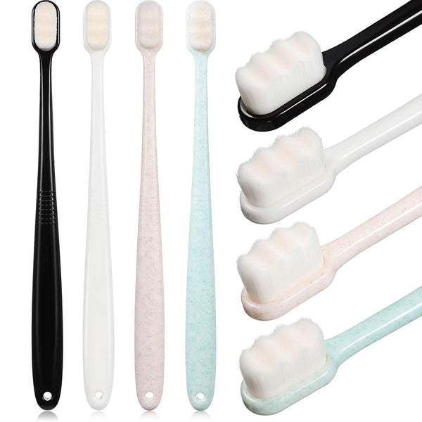 4 Pieces Extra Soft Toothbrushes for Sensitive Gums, 20000 Micro Nano Bristle, Protect Fragile Gums, Black, White,