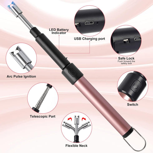 Navpeak Candle Arc Lighters, 70cm Long Flexible Neck, Rechargeable Electric Flameless Lighter for Kitchen