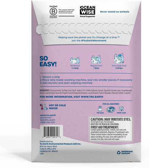 Tru Earth Compact Dry Laundry Detergent Sheets - Up to 128 Loads (64 Sheets) - Paraben-Free - Original Eco-Strip Liquidless Laundry Detergent, Travel Laundry Sheets - Lilac Breeze