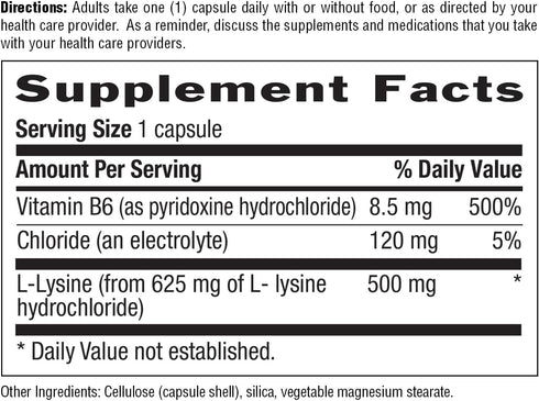 Country Life L-Lysine 500mg with B-6, 100 Vegan Capsules - Immune Health Support