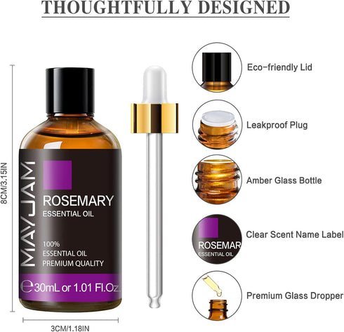 MAYJAM Premium Rosemary Essential Oil 30ML/1.01FL.OZ with Glass Dropper, Great for Aromatherapy Diffuser and Candle