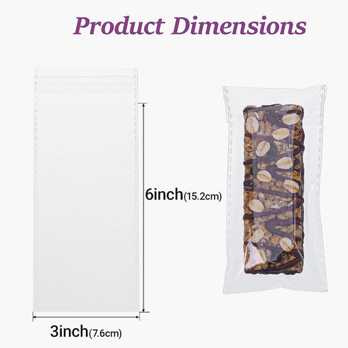 JCXGRVC 50Pack 3x6Inches Packaging Granola Bar Bags Dubai Pistachio Chocolate Bags Cakesicle Bag Rice KrispiesTtreats