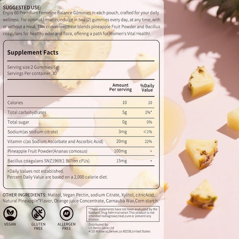 Taeci Gummies Immune 60 Gummies (30-Day Feminine Balance for Women Daily pH & Probiotic Support with Pineapple