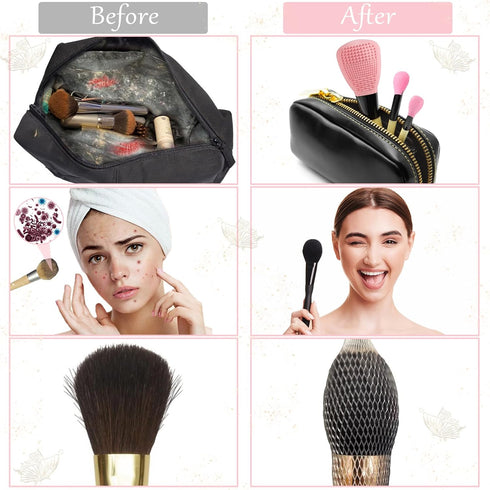 Silicone Travel Make-up Brush Holder, 3-Pcs Large + 5 Small with Cleaner Mat Pad for Storage and Cleaning
